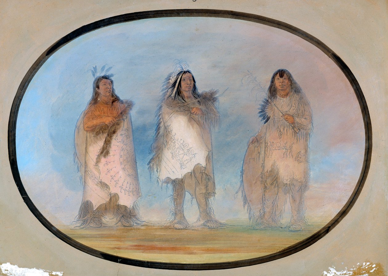 Küçük Ayı, Sert Rüzgar, Köpek, Sioux Kabilesinin Üç Seçkin Savaşçısı, ca. 1865-1871. by George Catlin