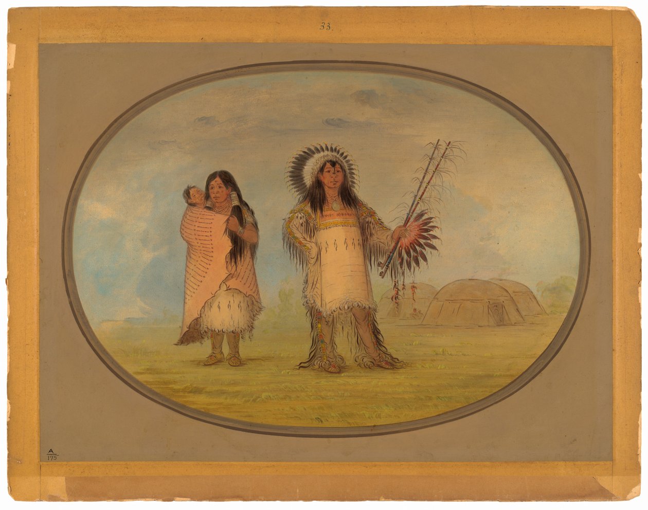 Mandan Sivil Şefi, Karısı ve Çocuğu by George Catlin