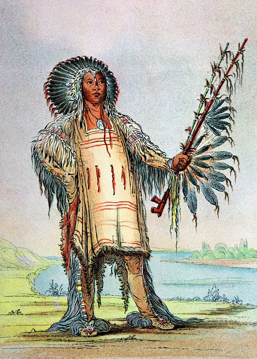 Mandan Indian Ha-Na-Tah-Muah, Wolf chief  by George Catlin