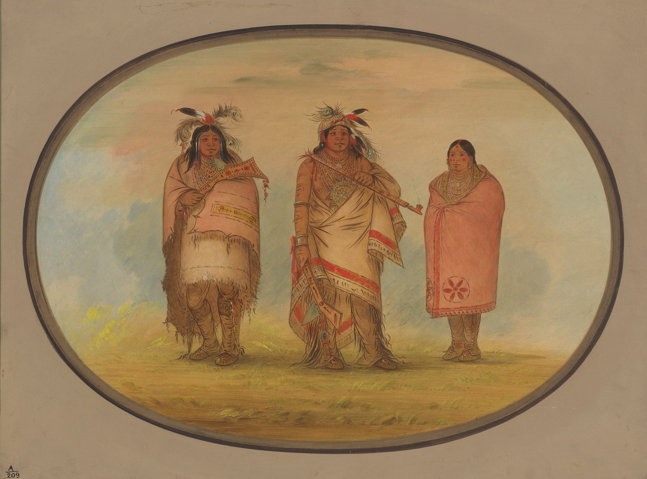 Menomonie Şefi, Karısı ve Oğlu, 18611869. by George Catlin