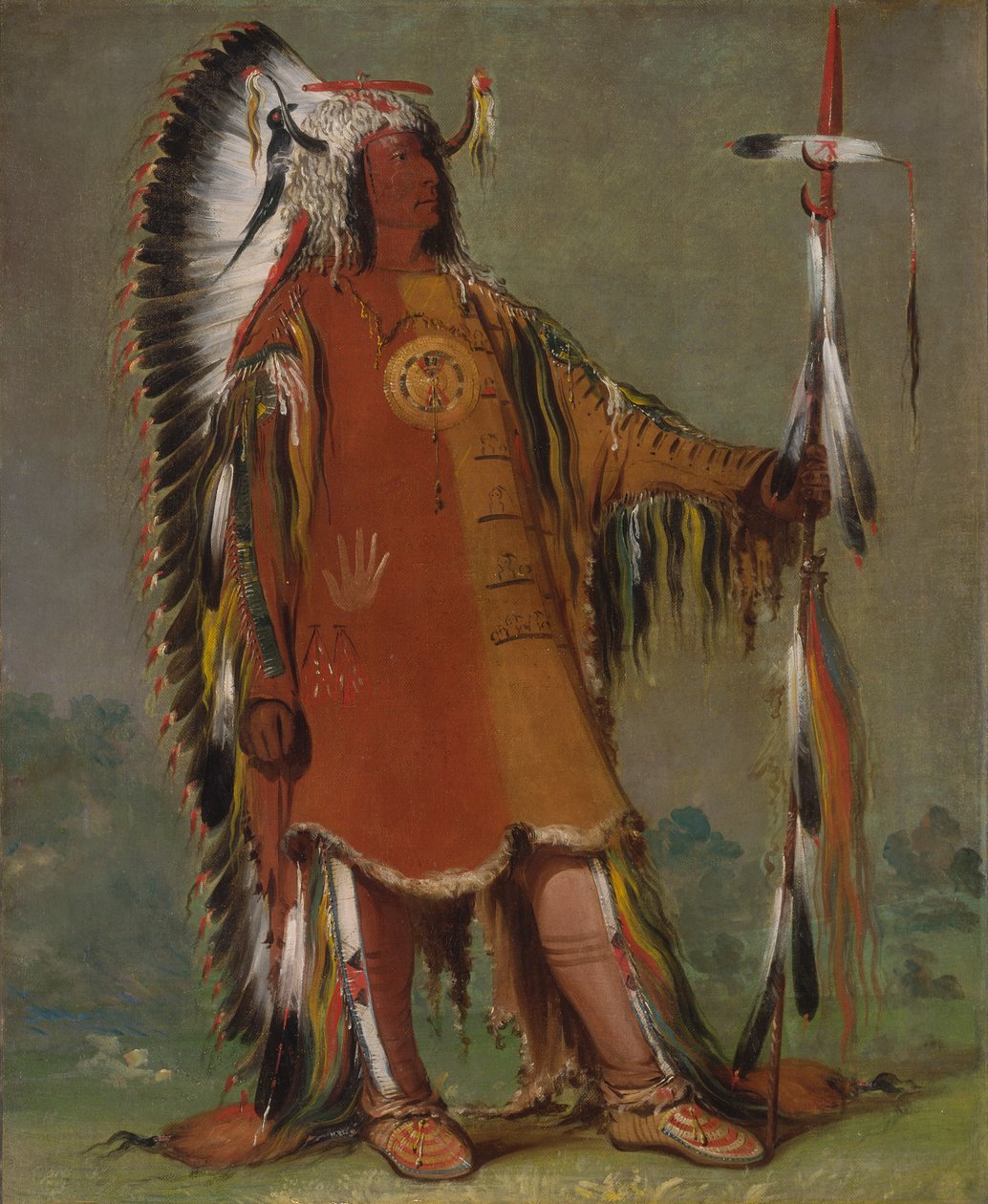 Máh-to-tóh-pa, Dört Ayı, İkinci Şef, Tam Elbiseli, 1832. by George Catlin