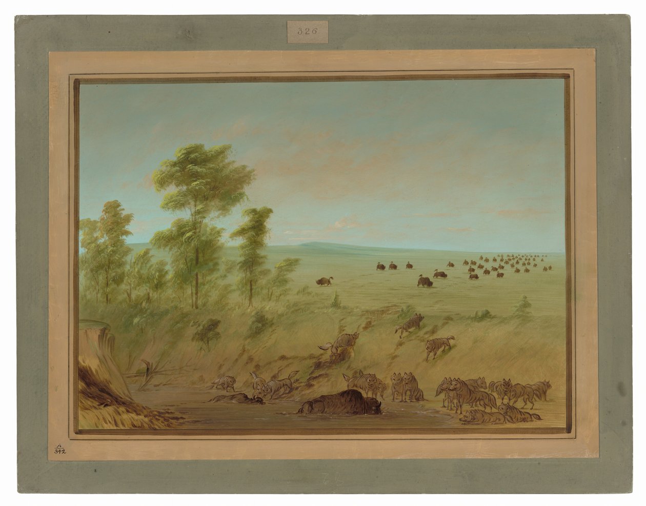 Saplanmış Bufalo ve Kurtlar by George Catlin