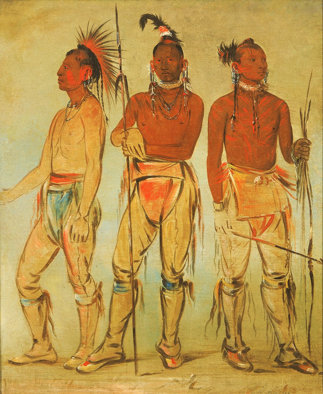 Mun-ne-pús-kee, Korkmayan, Ko-ha-túnk-a, Büyük Karga ve Nah-cóm-ee-shee..., 1834. by George Catlin