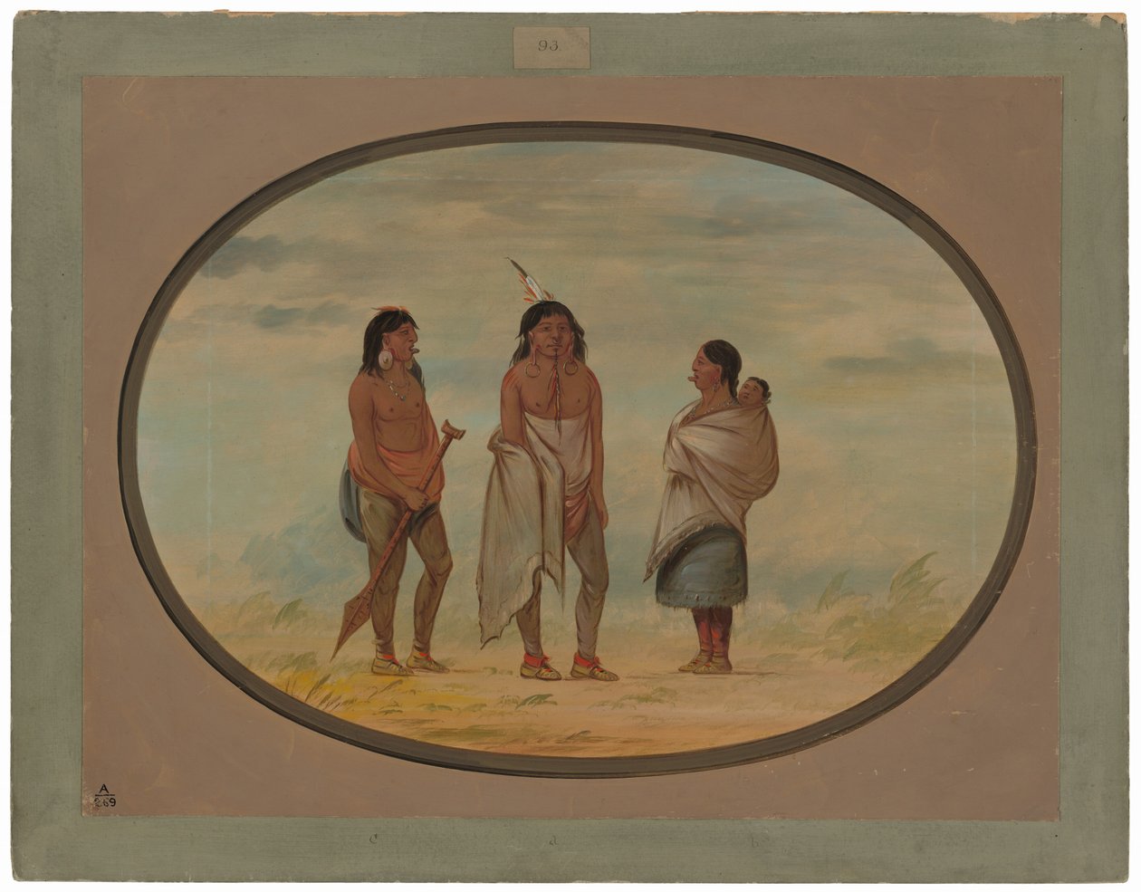 Nayas Kızılderili Şefi, Karısı ve Bir Savaşçı by George Catlin