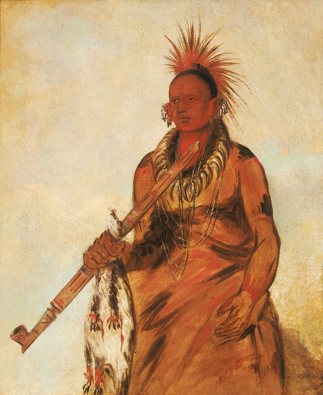 No-o-mún-nee, Walks in the Rain, a Warrior, 1832. by George Catlin