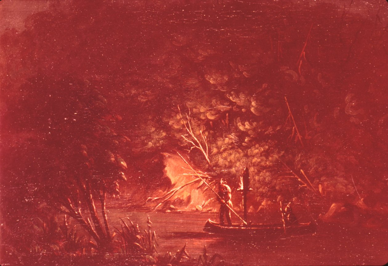Ojibwe Spearing Somon, Torchlight, 1846-1848. by George Catlin