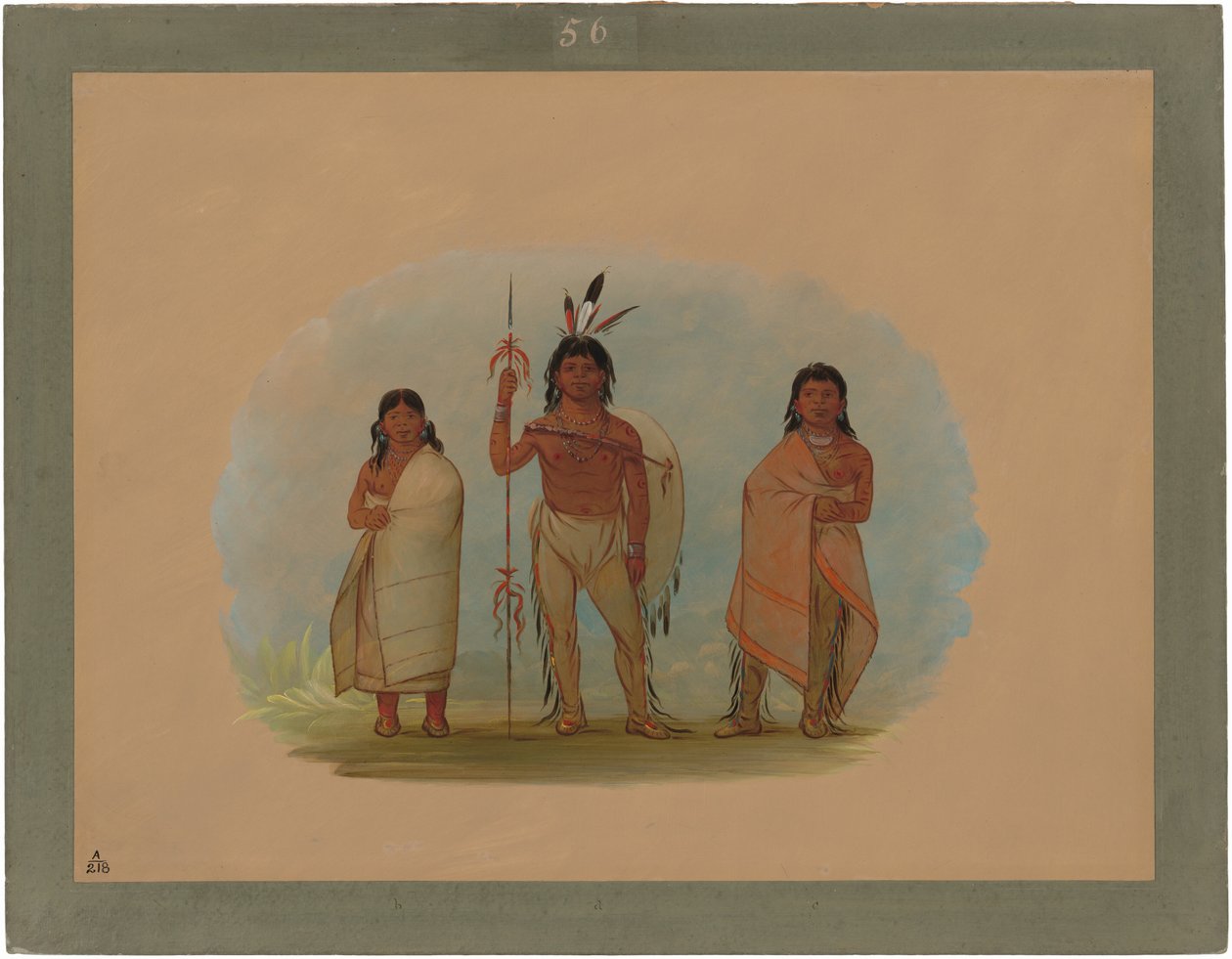 Ottawa Şefi, Karısı ve Bir Savaşçı by George Catlin