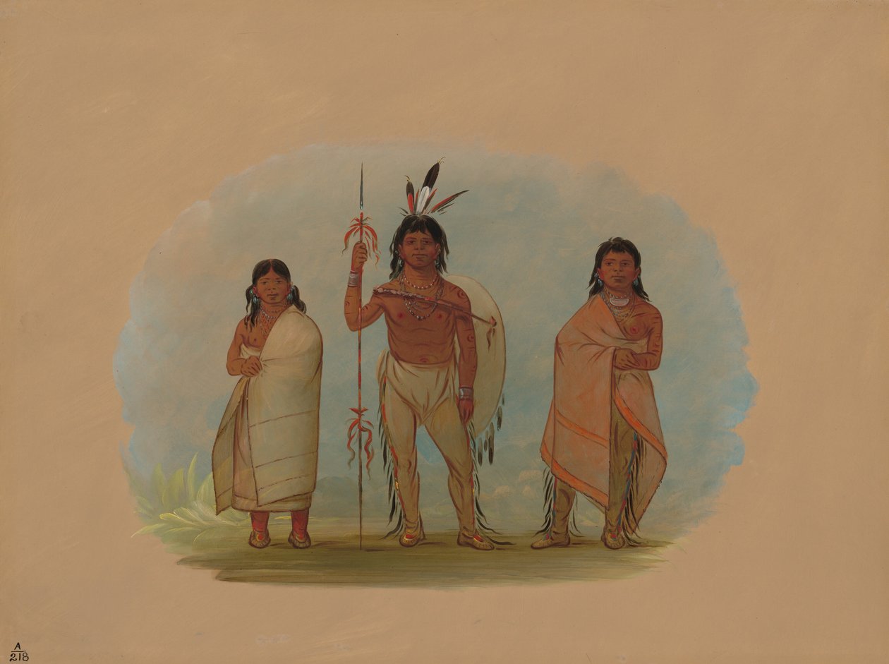 Ottawa Şefi, Karısı ve Bir Savaşçı, 18611869. by George Catlin