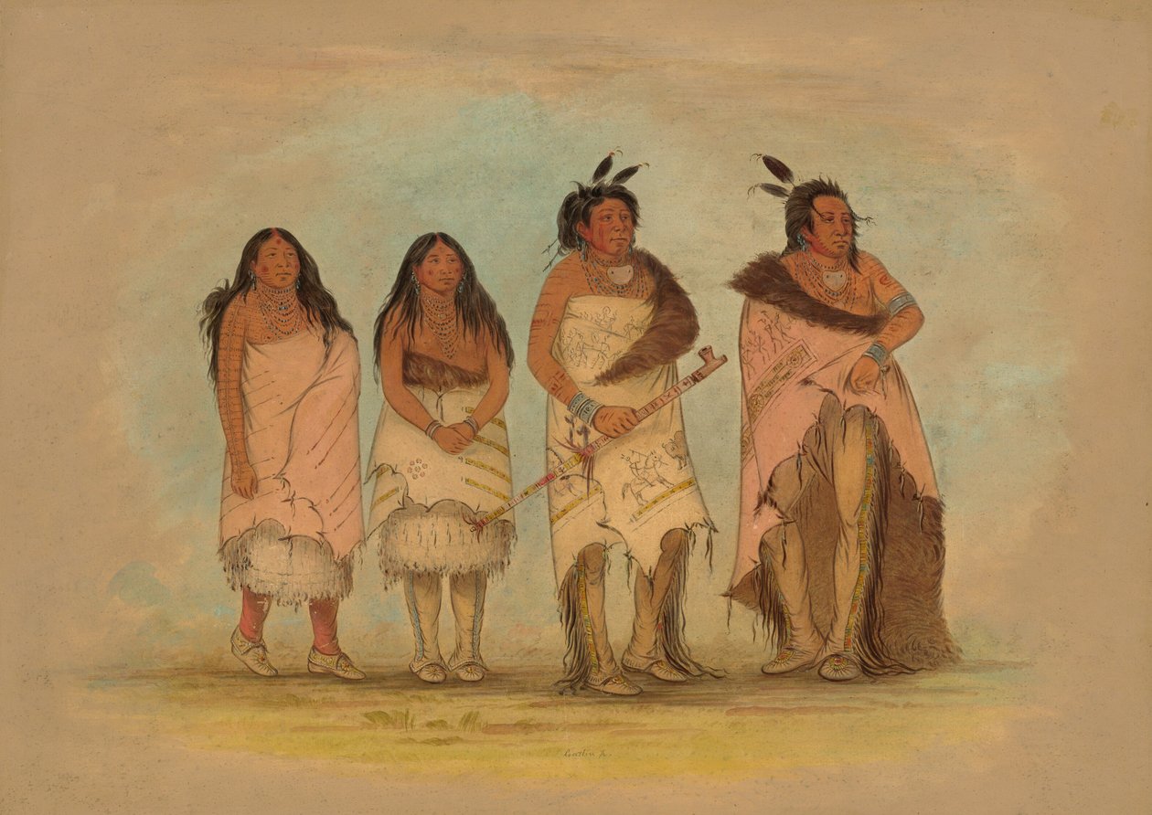 Pawneepict Şefi, İki Kızı ve Bir Savaşçı, 18611869. by George Catlin