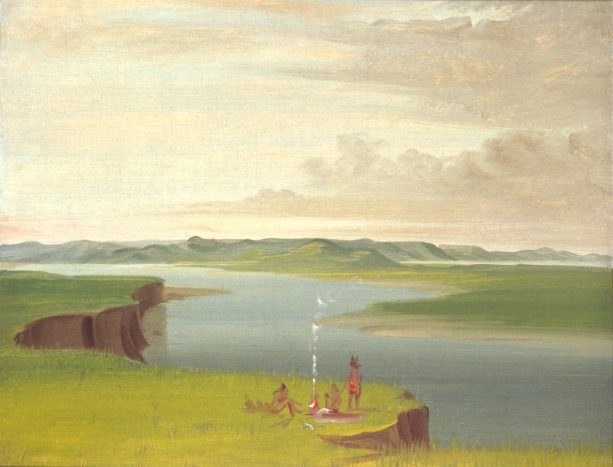 Yellowstone Nehri Ağzı Yakınında Gündoğumunda Çayır Kayalıkları by George Catlin