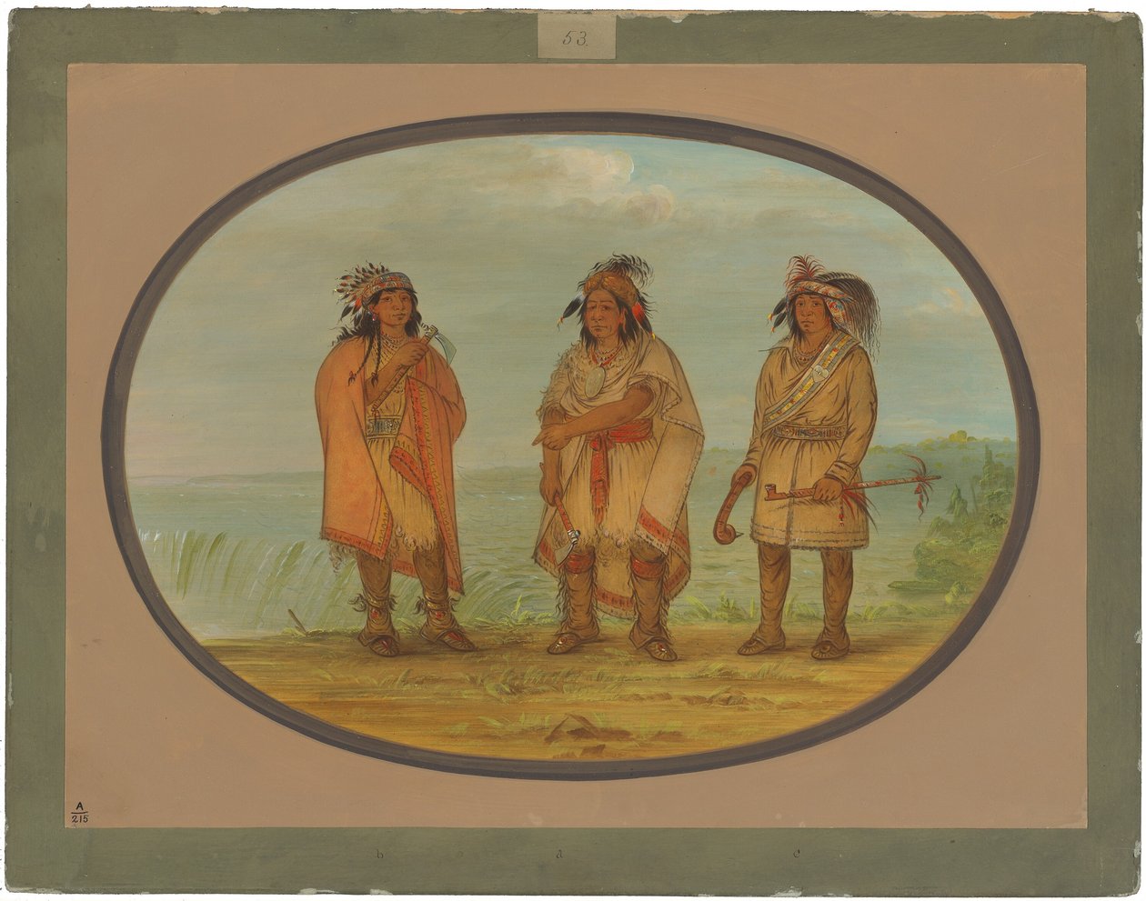 Seneca Şefi, Kırmızı Ceketli, İki Savaşçıyla by George Catlin