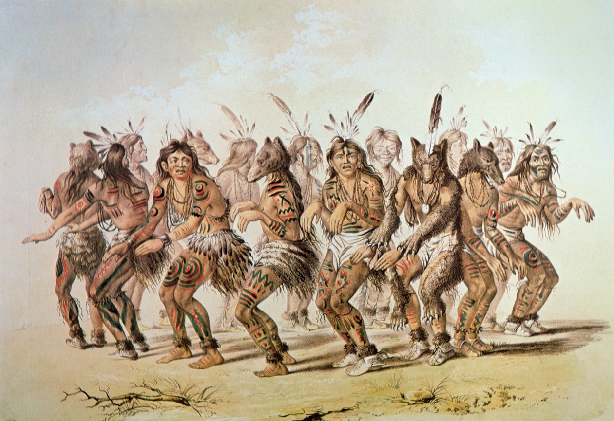 Sioux Ayı Dansı (renkli taş) by George Catlin