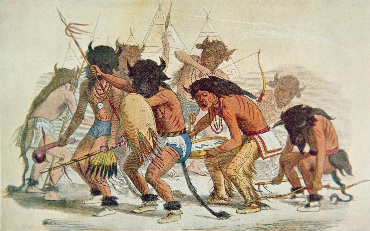 Sioux Buffalo Dance (renkli taş) by George Catlin