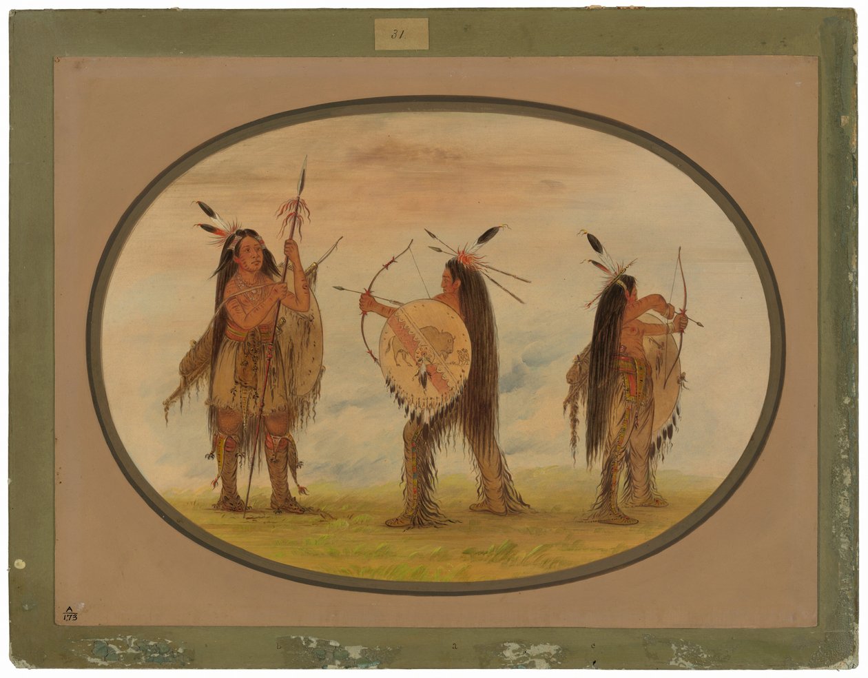 Savaş İçin Silahlı Üç Mandan Savaşçısı by George Catlin