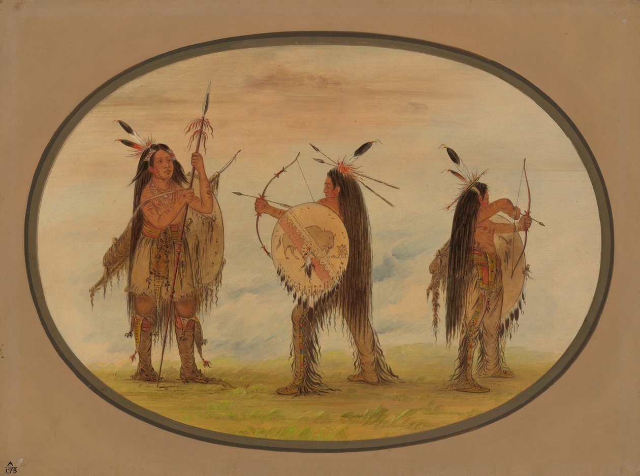 Savaş İçin Silahlı Üç Mandan Savaşçısı, 18611869. by George Catlin