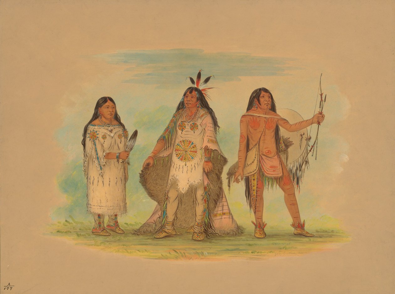 Üç Minatarree Kızılderilisi, 1861. by George Catlin