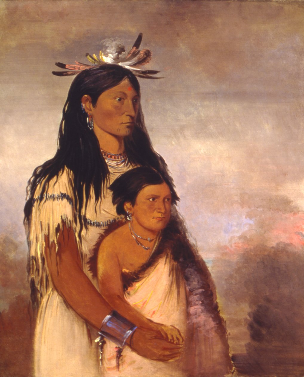 Túnk-aht-óh-ye, Thunderer, a Boy ve Wun-pán-to-mee, White Weasel, a Girl, 1834. by George Catlin