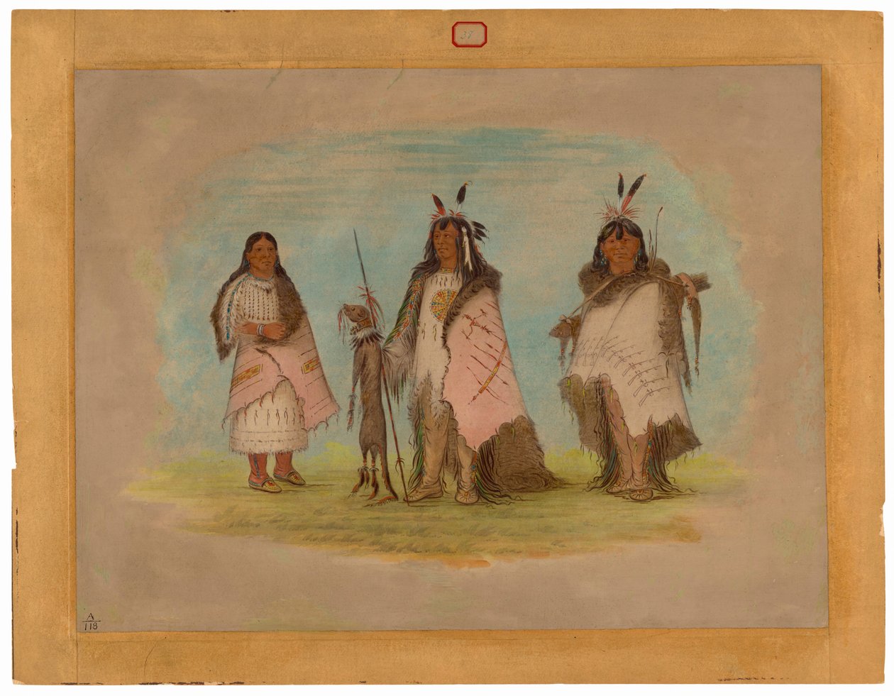 İki Blackfoot Savaşçısı ve Bir Kadın by George Catlin