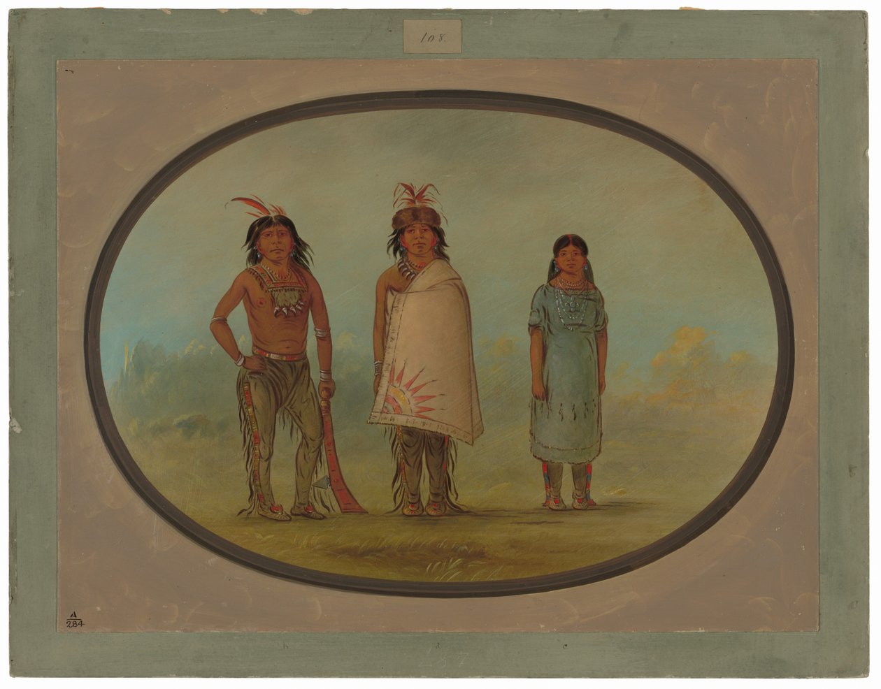 İki Chippewyan Savaşçısı ve Bir Kadın by George Catlin