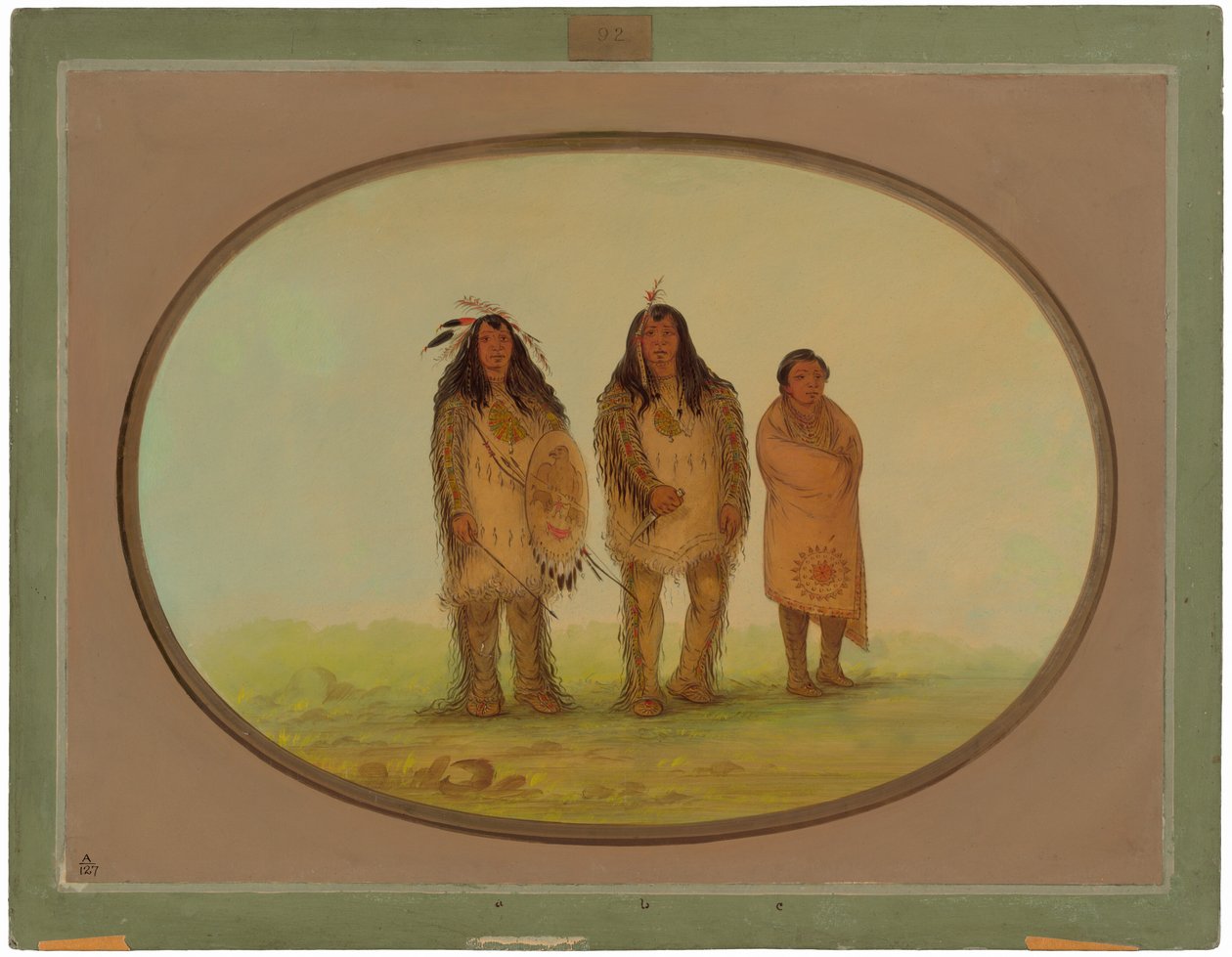 İki Nezperce Savaşçısı ve Bir Çocuk by George Catlin