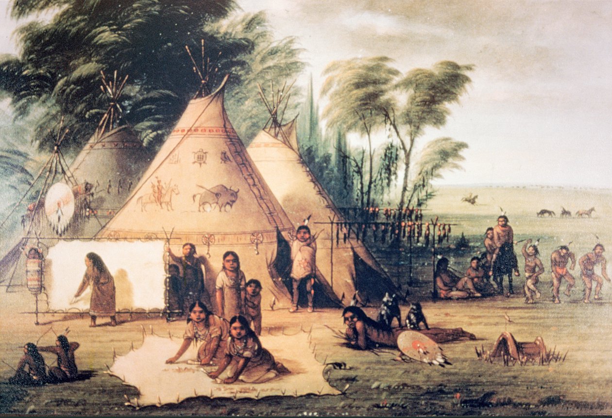 Kuzey Amerika Siyu Kabilesi Köyü (renkli taş) by George Catlin