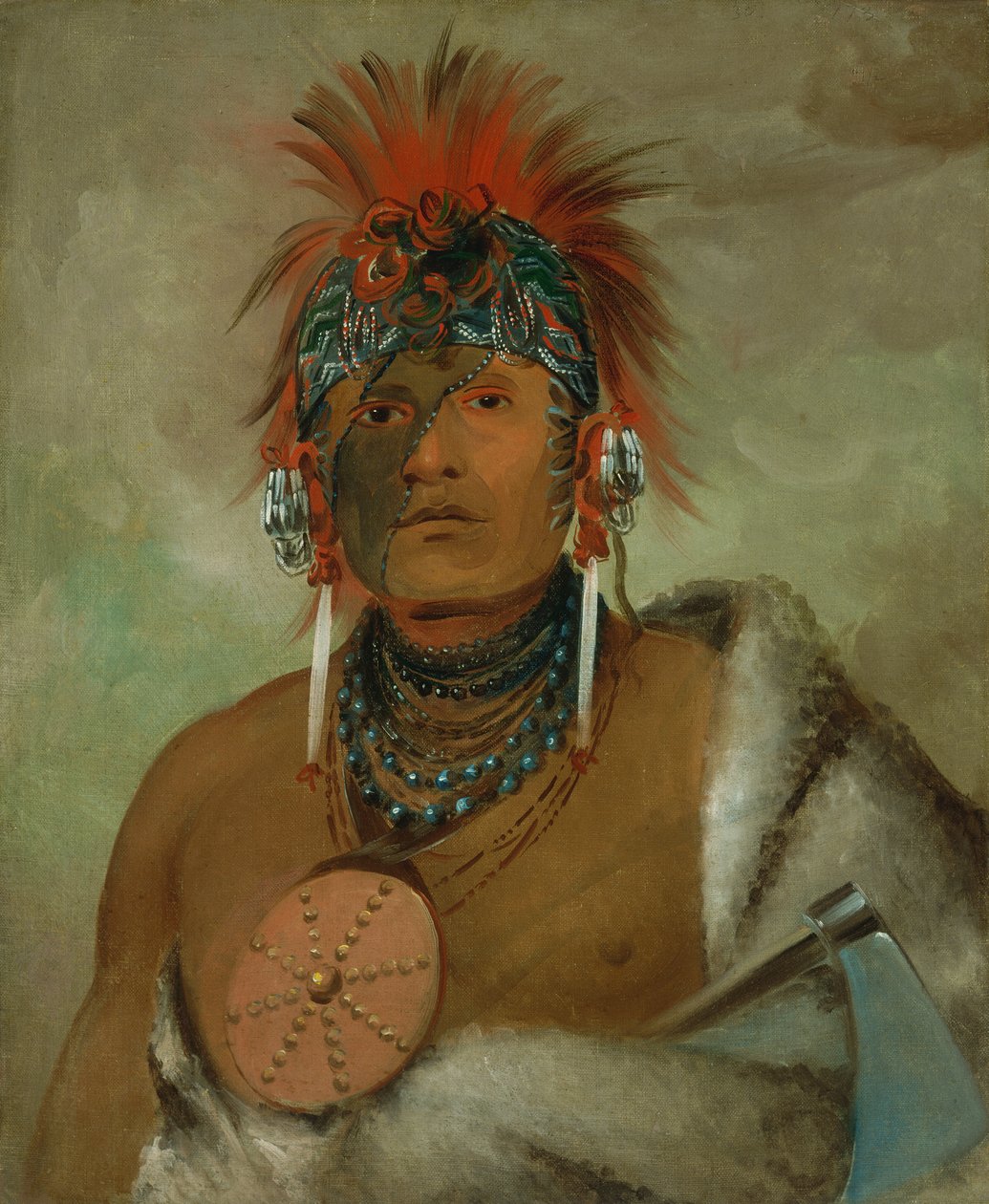 Wá-hón-ga-shee, No Fool, a Great Fop, 1832. by George Catlin