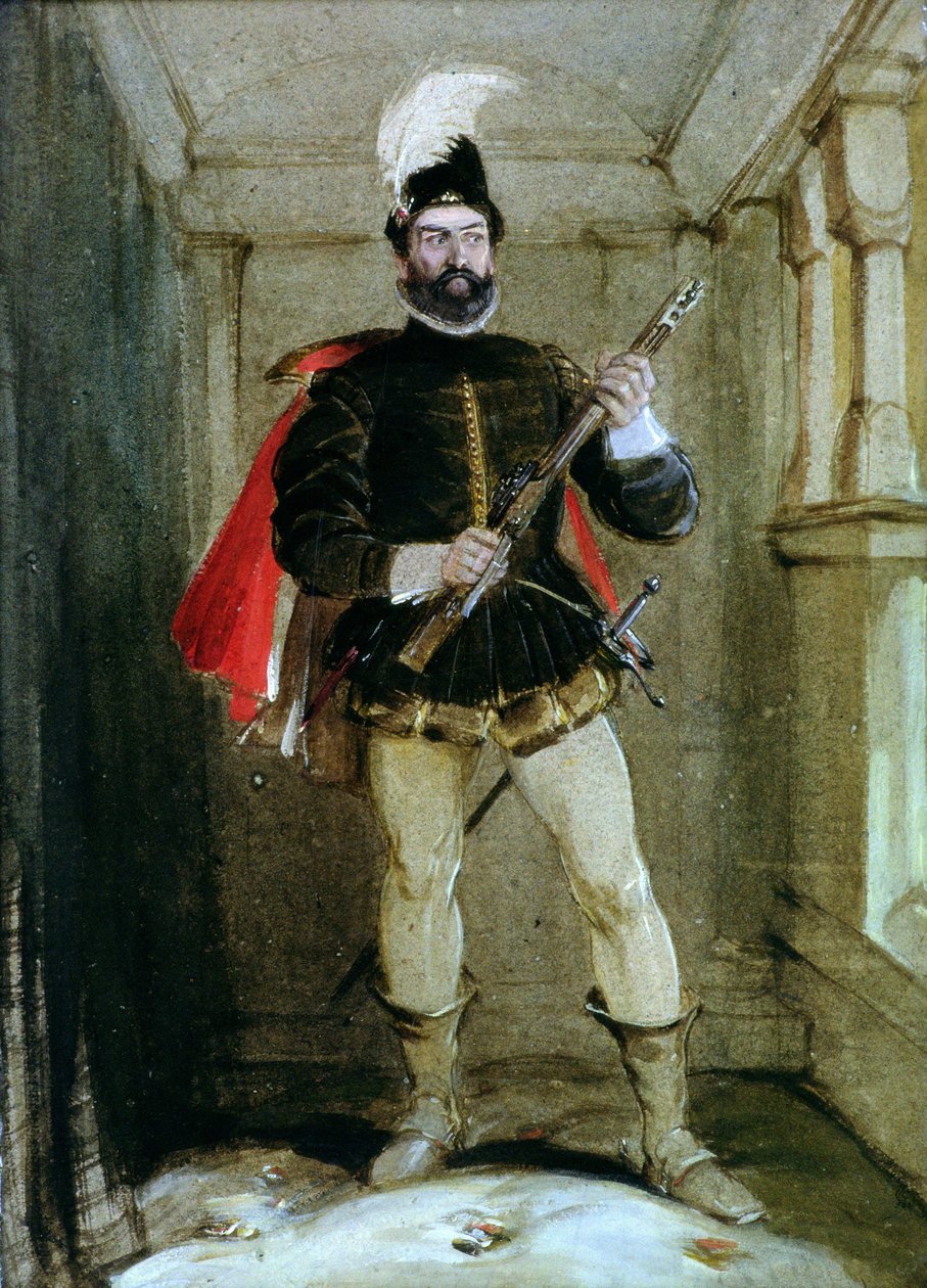 Hamilton of Bothwellhaugh about to shoot the Regent Murray, at Linlithgow, on 23 January, 1570  by George Cattermole