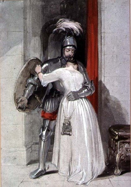 Leydi ve Şövalye (suluboya) by George Cattermole