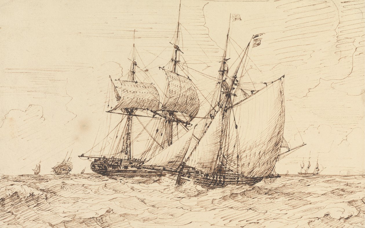 Geçen Bir Fırkateyne Sinyal Veren Bir Lugger by George Chambers