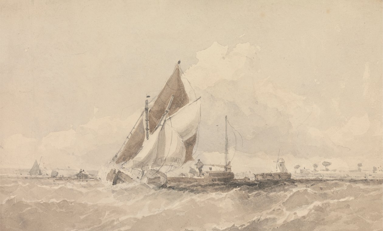 Dalgalı Denizde Yelkenli Mavnalar ve Tekneler by George Chambers