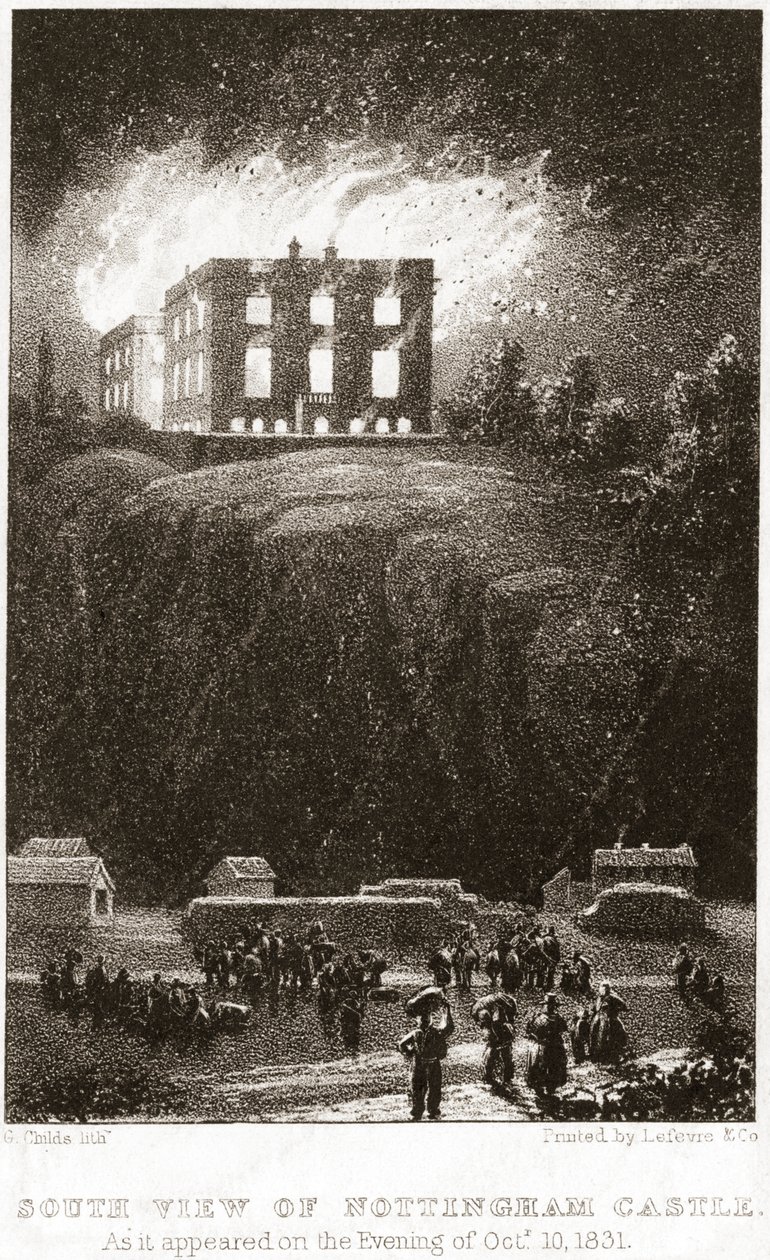 Yanan Nottingham Kalesi, 1831 güneyden bakıldığında by George Childs