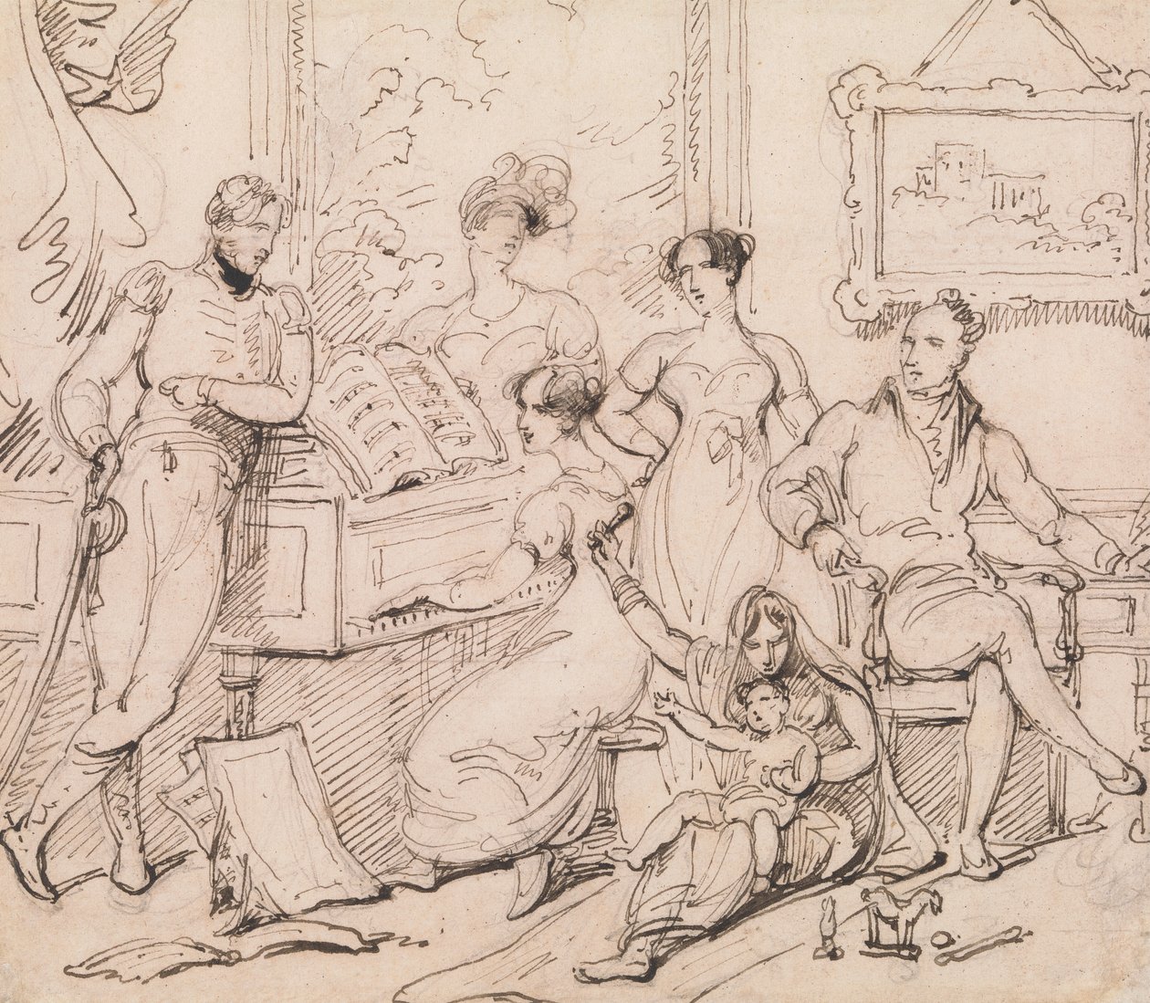 Bir Piyano Etrafında Bir Aile Grubu by George Chinnery