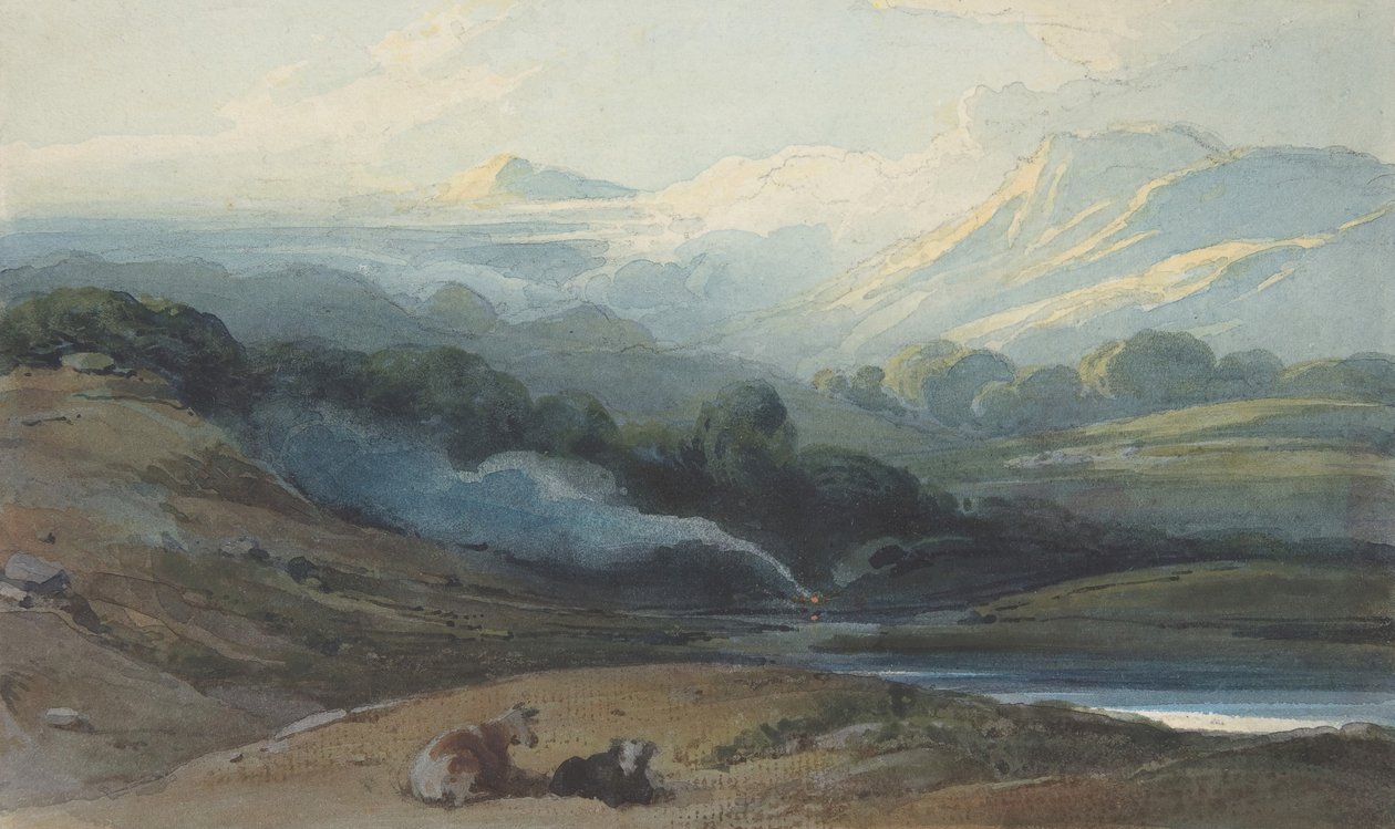Dağlık Bir Peyzajda Dinlenen Sığır, ca. 1808-12. by George Chinnery