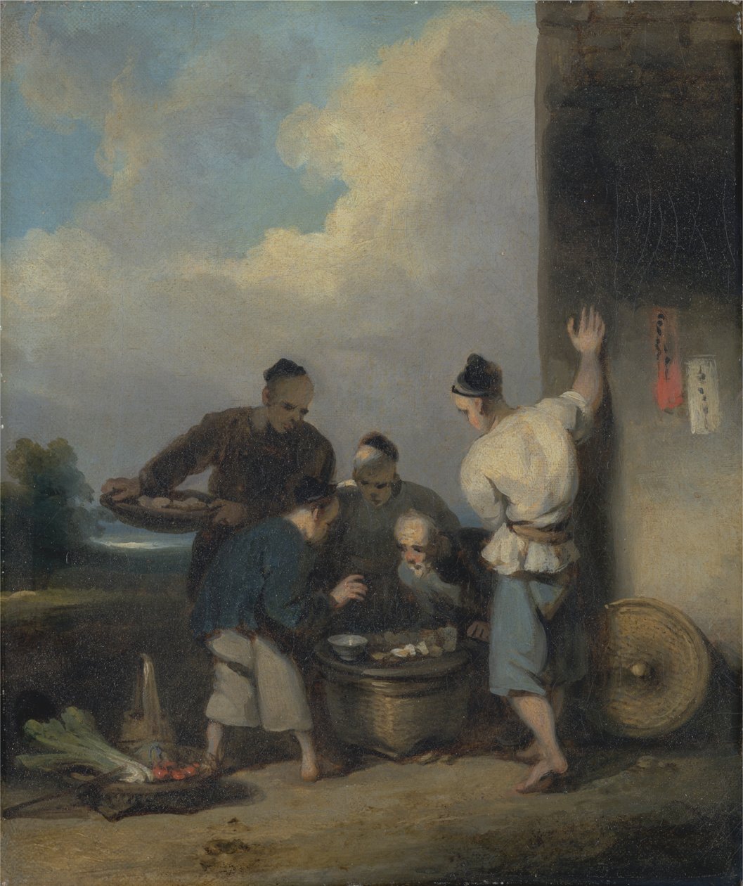 Yiyecek Satıcısının Tezgahını Çevreleyen Adamlar by George Chinnery