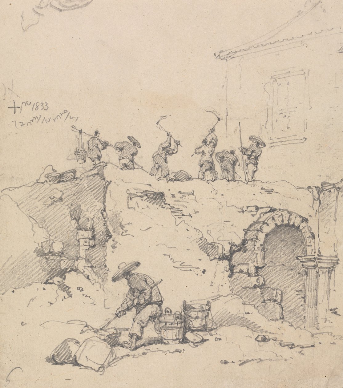 Bir Binayı Yıkan İşçiler by George Chinnery