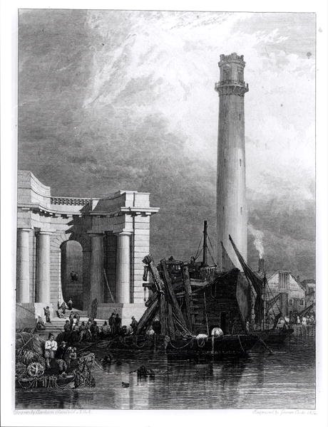 G. Cooke tarafından oyulmuş Shot Tower ve Waterloo Köprüsü by George Clarkson (after) Stanfield