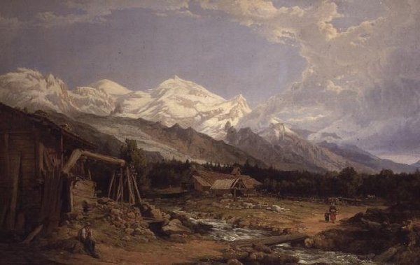 Bir dağ dere tarafından rakamlarla Alp manzara by George Clarkson Stanfield