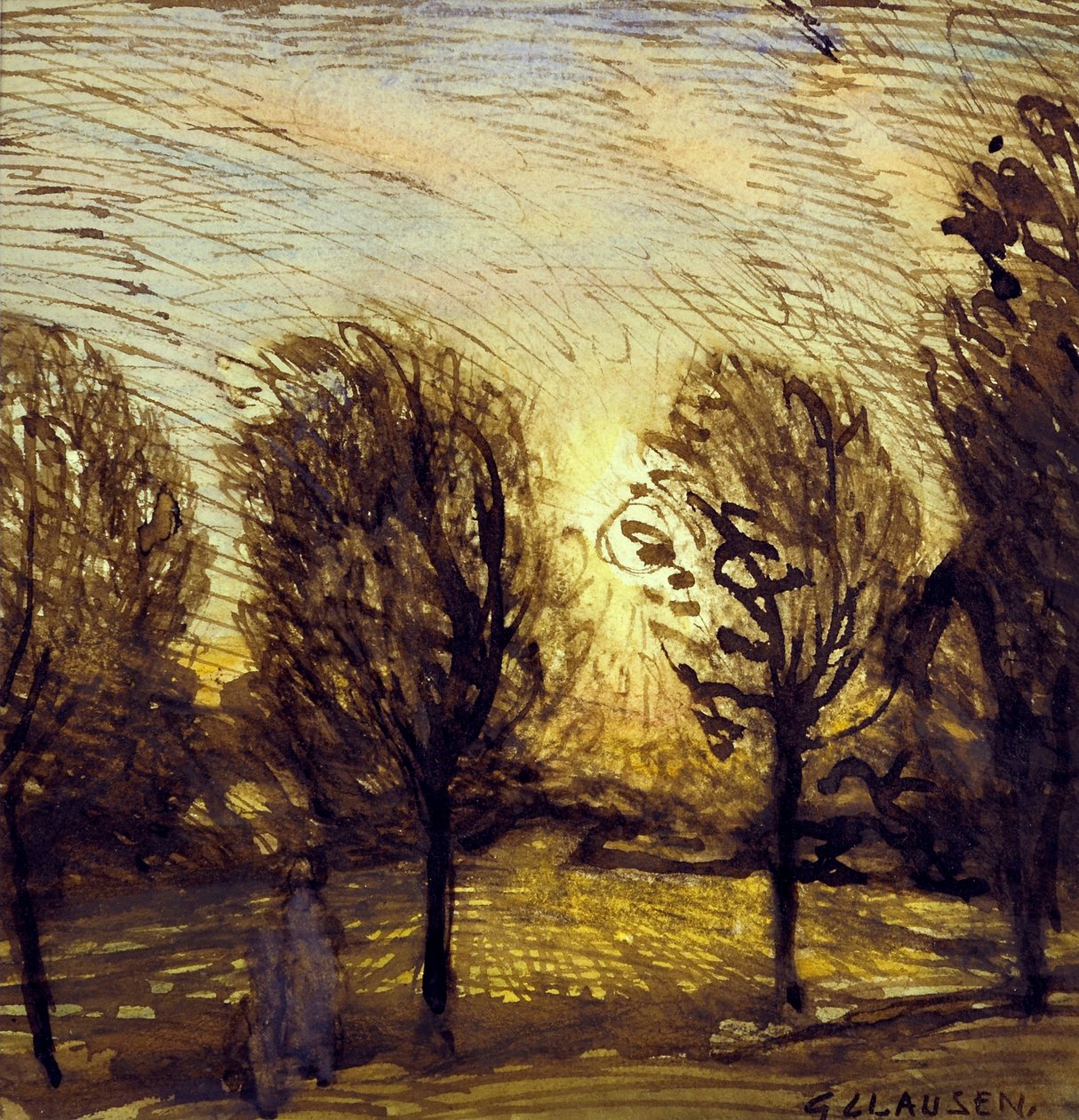 İsimsiz [Ağaçların incelenmesi] (suluboya) by George Clausen