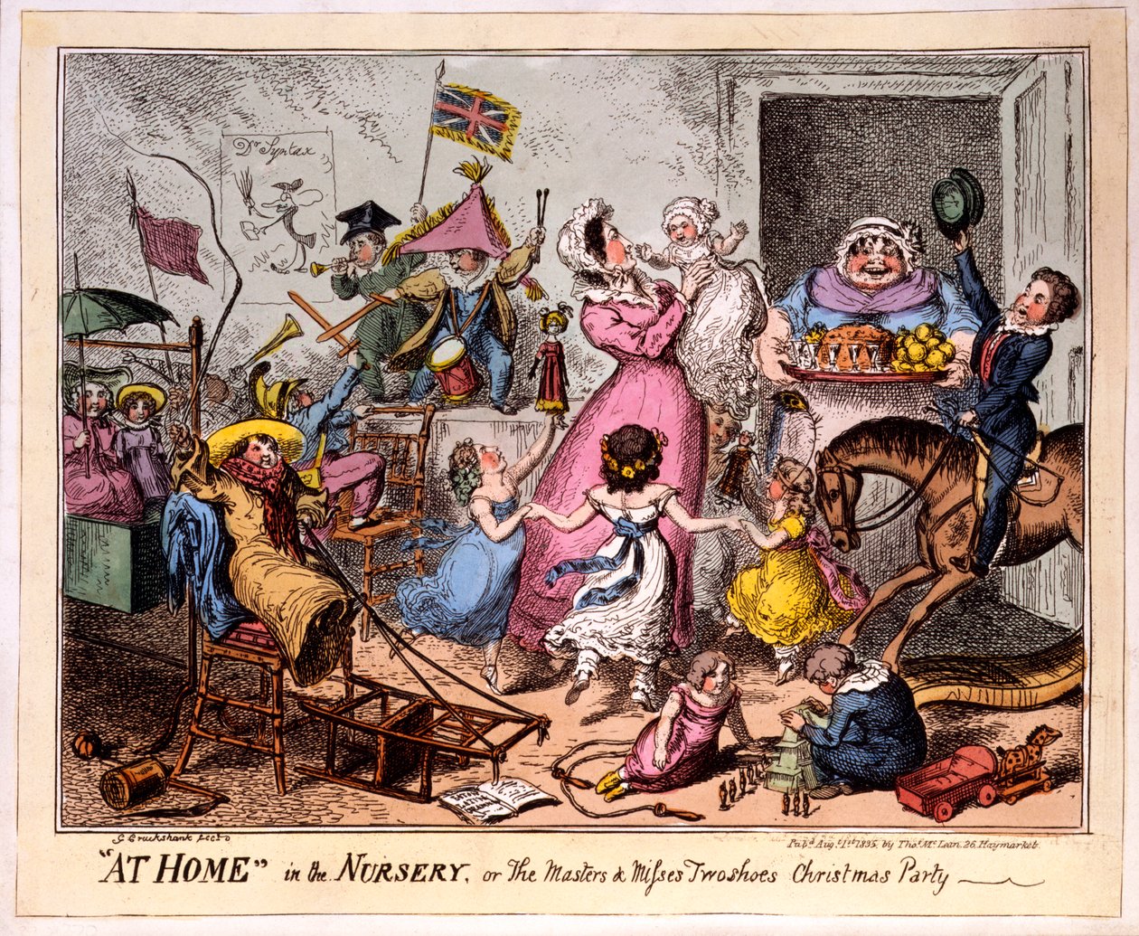 EVDE FIDANDA veya The Masters ve iki ayakkabıyı özlüyor Noel Partisi, 1835 (renkli gravür) by George Cruikshank