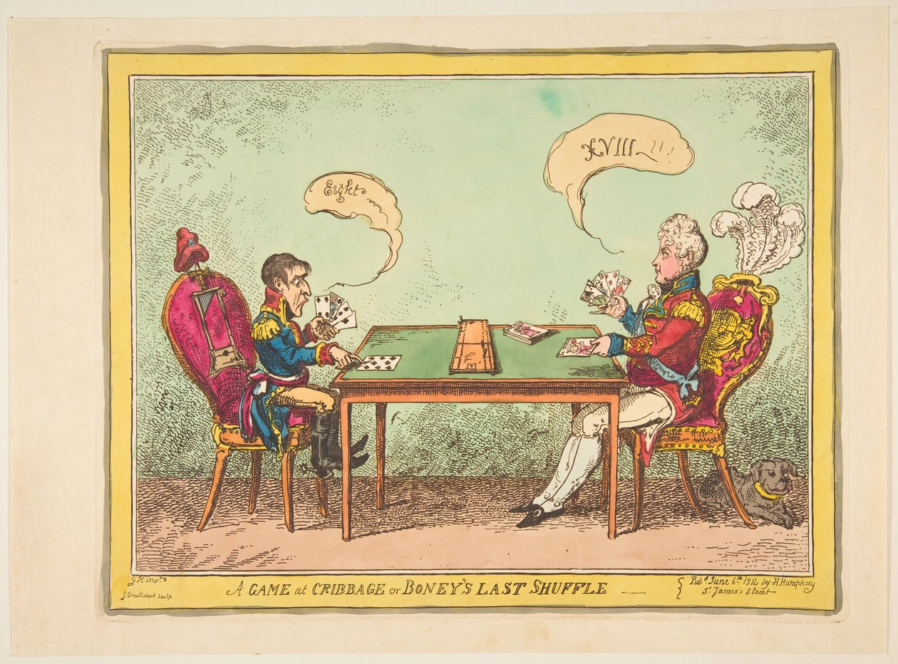 A Game of Cribbage or Boneys Last Shuffle, 6 Haziran 1814. by George Cruikshank