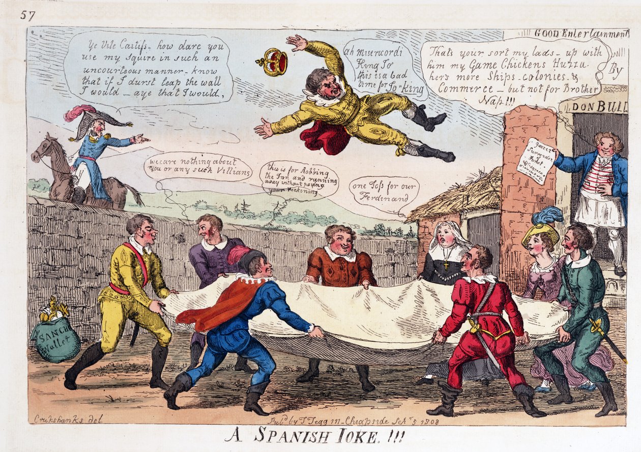 İspanyol Şakası, pub. 1808 (el renkli gravür) by George Cruikshank