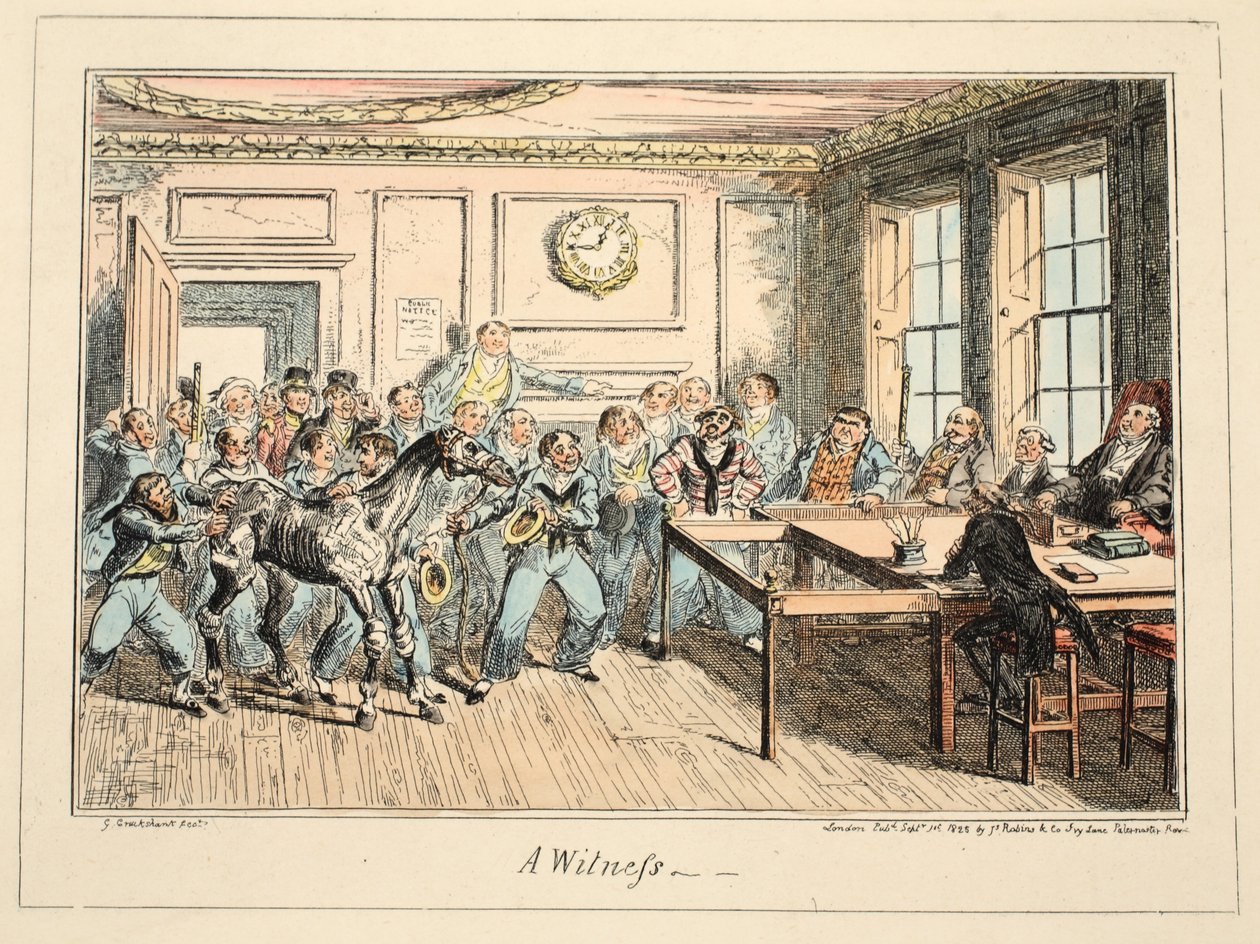 Greenwich Hastanesinden Bir Tanık, Deniz Kuvvetleri Eskizleri Dizisi, Bir Savaş Adamının Yaşamını Tanımlayan, pub. 1825 (el renkli gravür) by George Cruikshank
