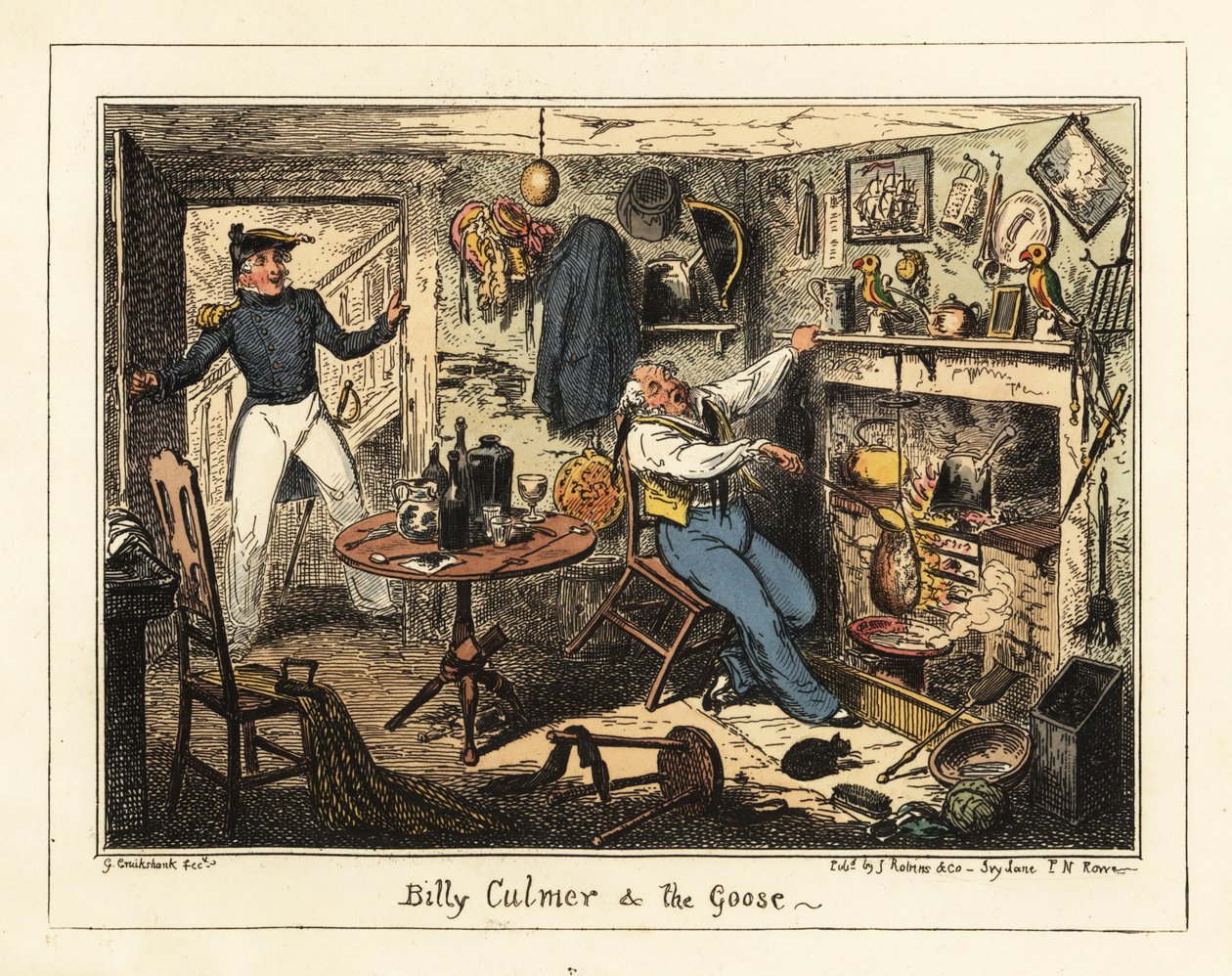 Bir deniz teğmeni, eski bir deniz piyadesini göreve çağırıyor, 1826 (litografi) by George Cruikshank