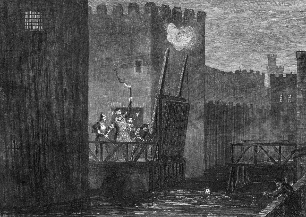 Courtenays Kuleden kaçış, 1840 by George Cruikshank