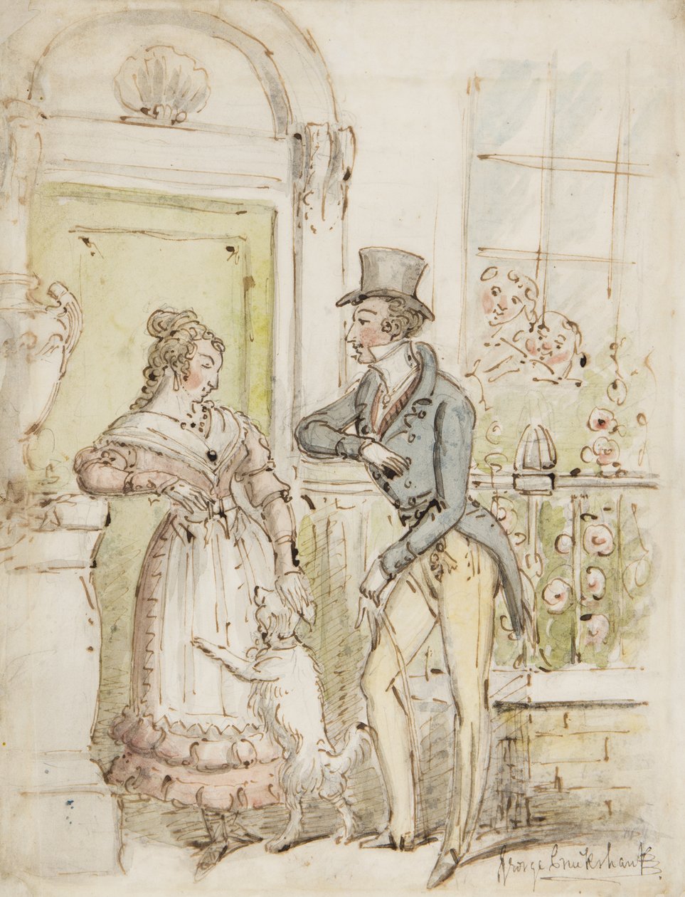 Courtship, c.1835 (kağıt üzerinde kalem, fırça, mürekkep ve wc) by George Cruikshank