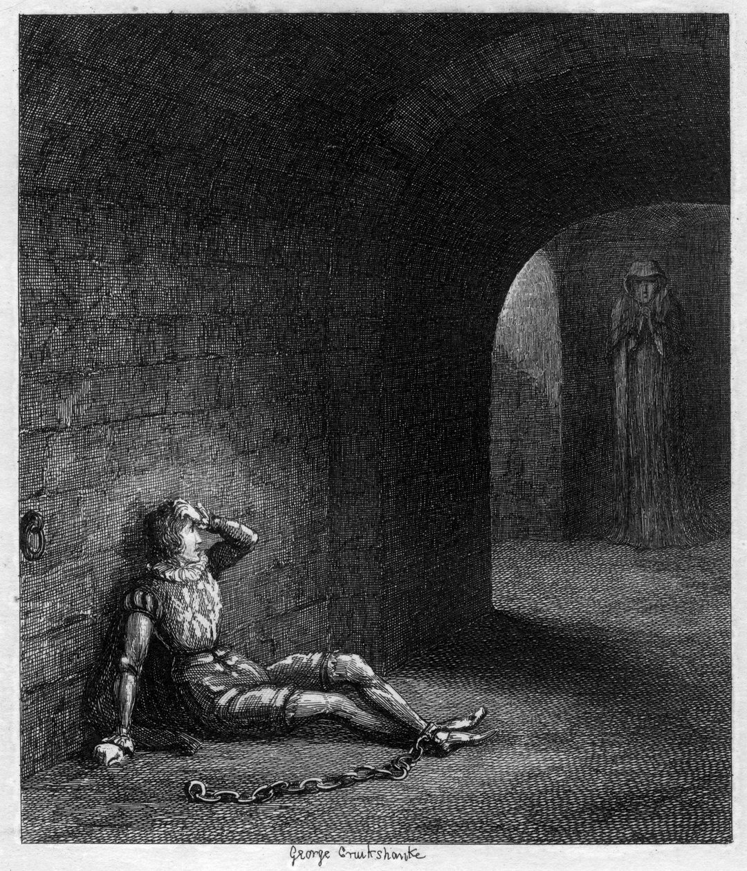 Cuthbert Cholmondeley, gizemli bir figürün ortaya çıkmasıyla şaşırttı, 1840 by George Cruikshank