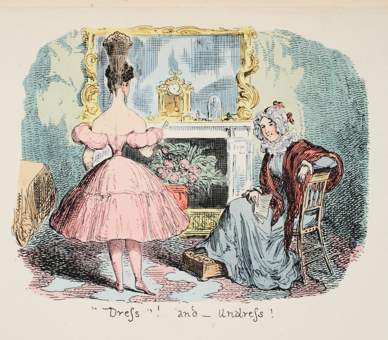 Giyin ve soyun, bar. 1832 (El renkli gravür) by George Cruikshank