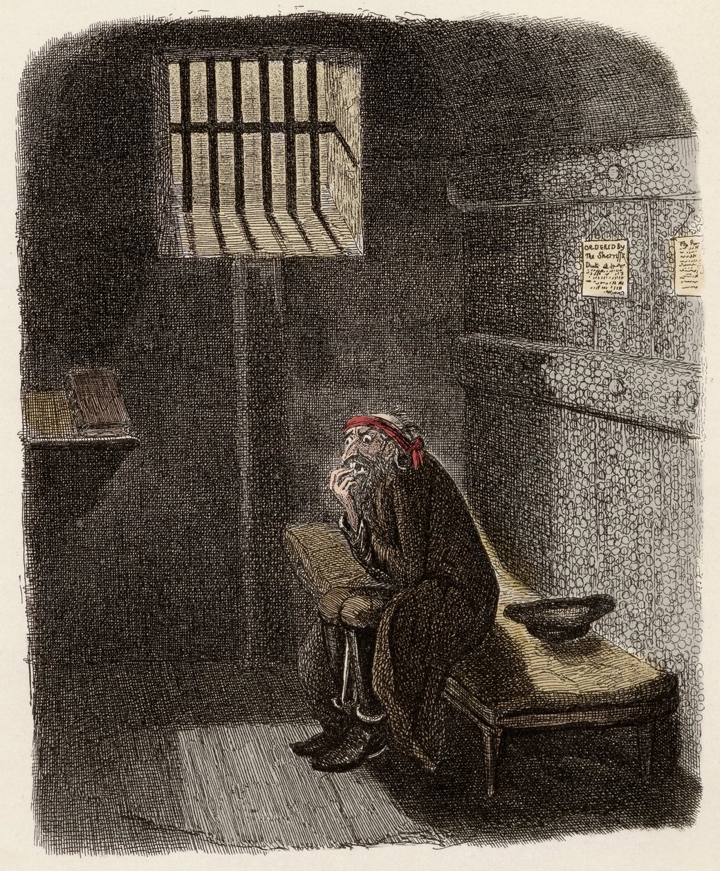 Fagin ölüm cezası hücresinde - Fagin mahkum hücresinde - Charles Dickens (1812-1870), George Cruikshank (1792-1878) tarafından “” Oliver Twist” (Olivier) (Olivier Twist