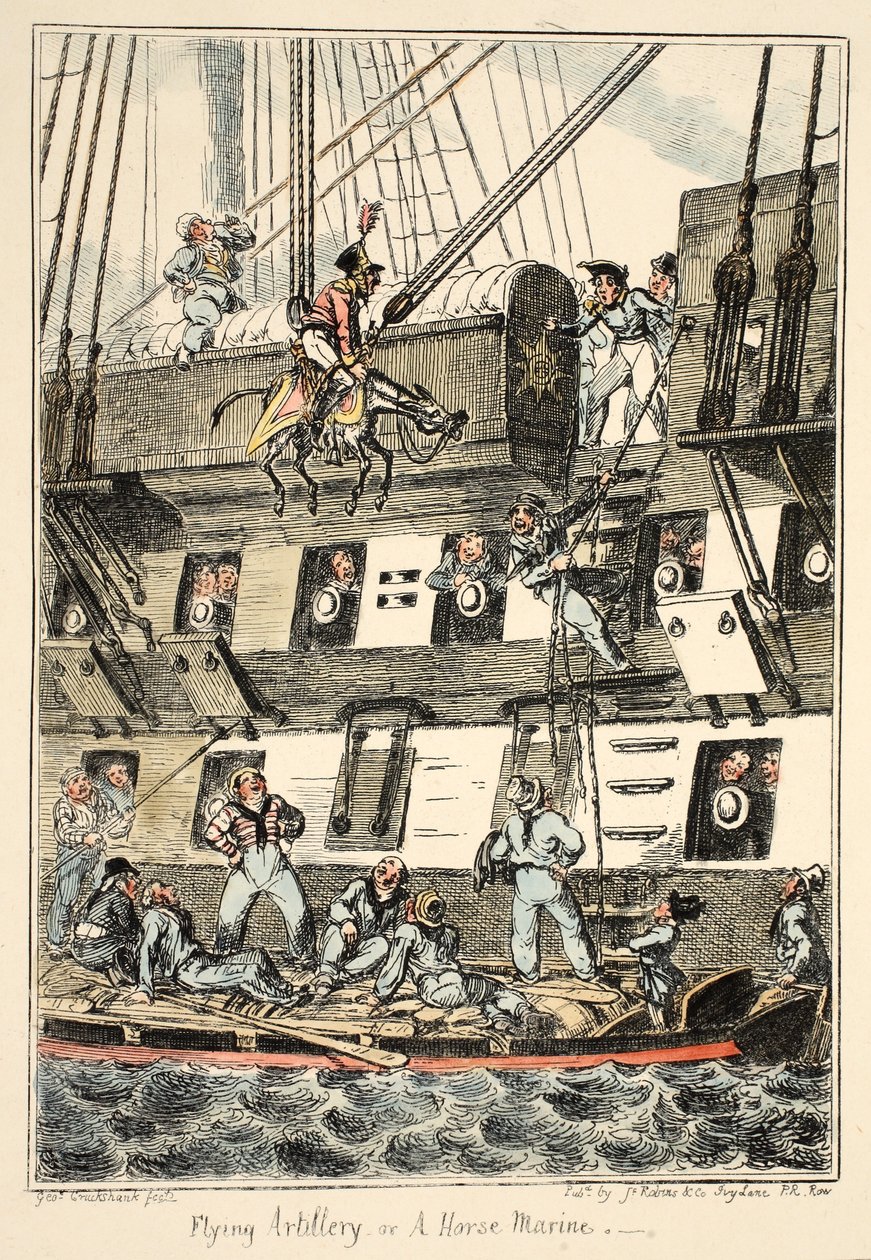 Greenwich Hastanesinden Uçan Topçu veya Bir Atlı Denizci, Bir Savaş Adamının Yaşamını Tanımlayan Bir Deniz Kuvvetleri Eskizleri Dizisi, pub. 1826 (el renkli gravür) by George Cruikshank