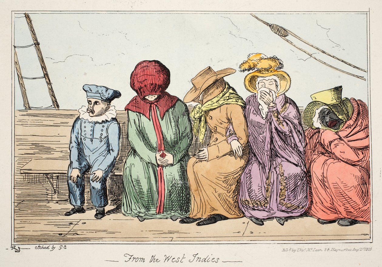 Batı Hint Adaları'ndan, pub. 1835 (el renginde gravür) by George Cruikshank